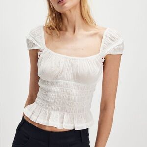 Free People White & Red Ribbon Top